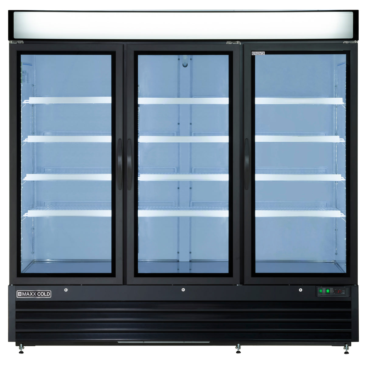 Maxx Cold MXM3-72RBHC X-Series Triple Glass Door Merchandiser Refrigerator, 81"W, 72 cu. ft. Storage Capacity, in Black