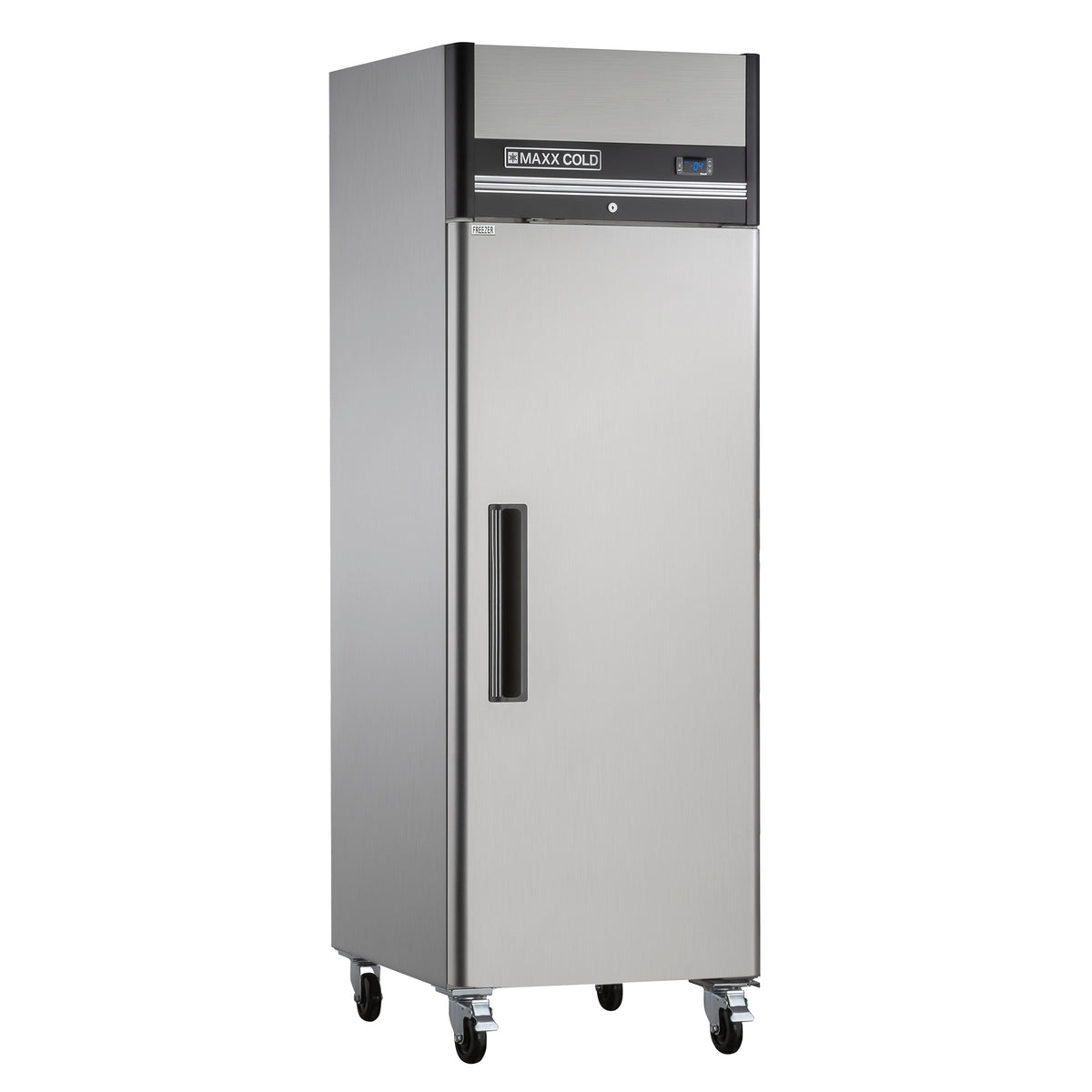 Maxx Cold MXCF-19FDHC X-Series Single Door Reach-in Freezer, Top Mount, 25.2"W, 19 cu. ft. Storage Capacity, in Stainless Steel