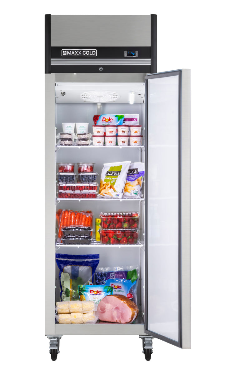 Maxx Cold MXCF-19FDHC X-Series Single Door Reach-in Freezer, Top Mount, 25.2"W, 19 cu. ft. Storage Capacity, in Stainless Steel