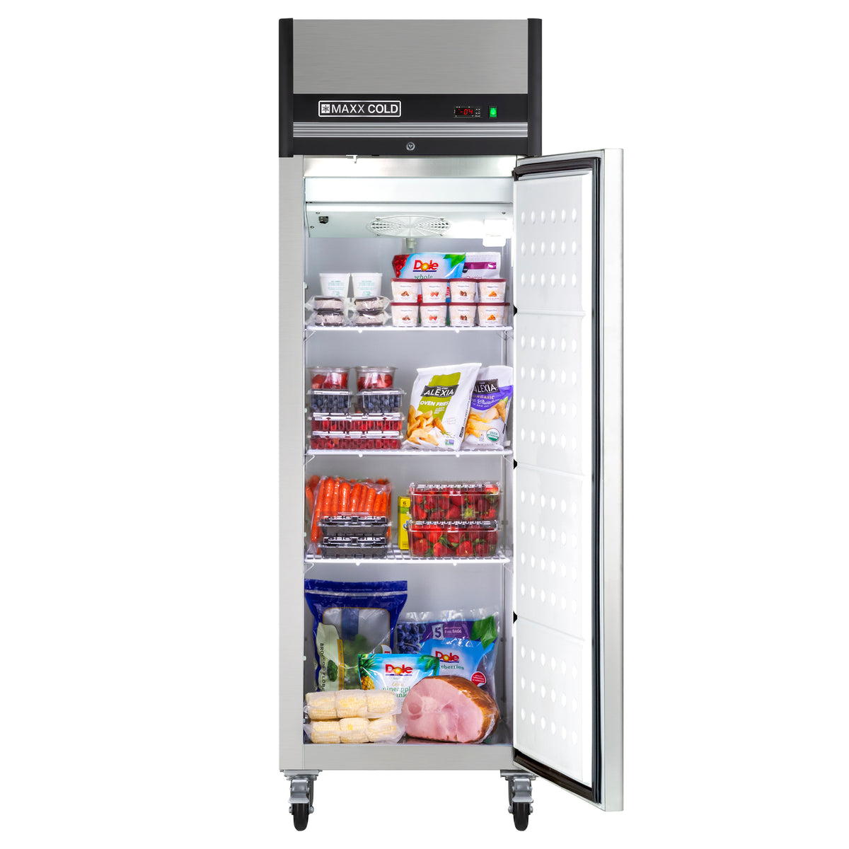 Maxx Cold MXCF-23FDHC X-Series Single Door Reach-in Freezer, Top Mount, 26.8"W, 23 cu. ft. Storage Capacity, in Stainless Steel