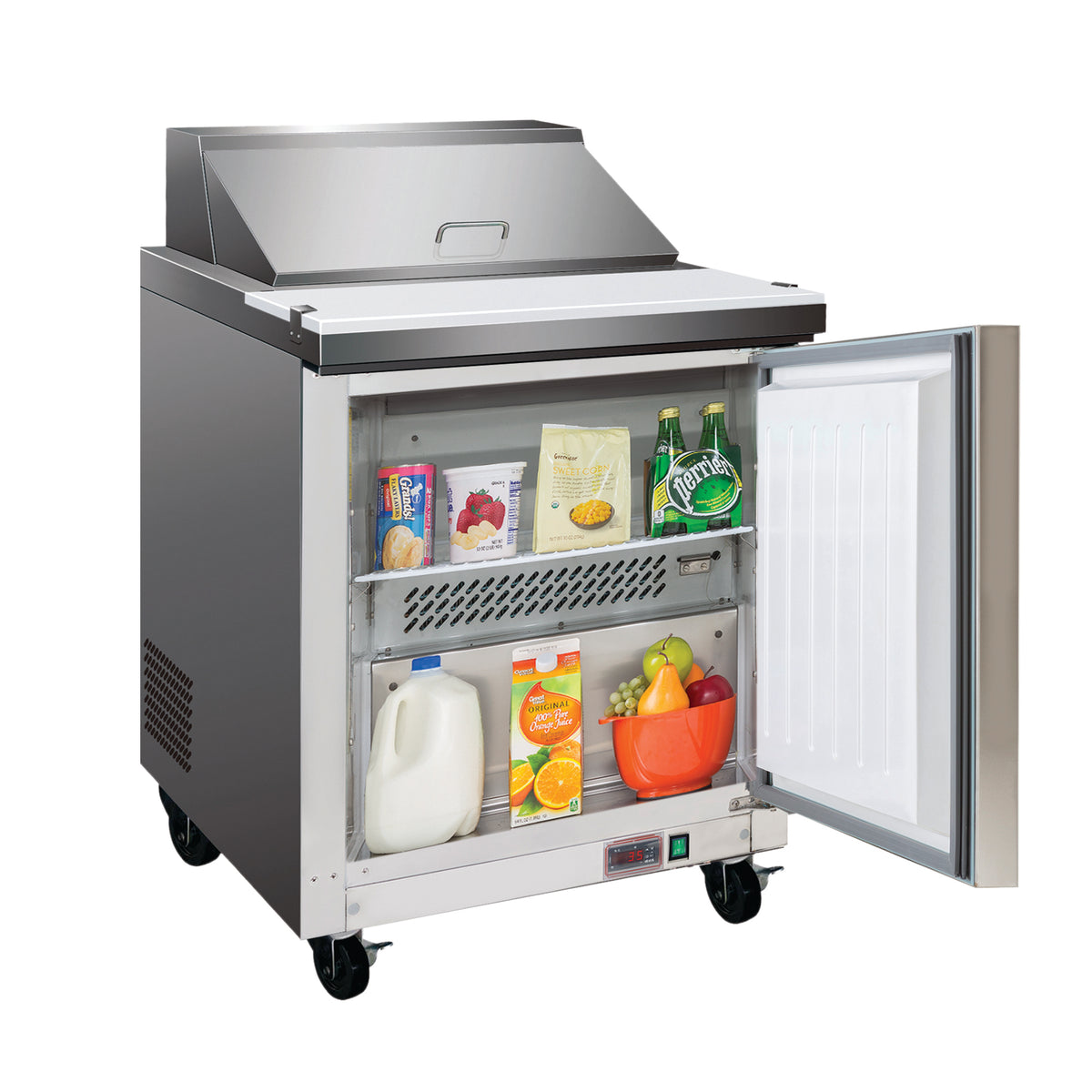 Maxx Cold MXCR29MHC X-Series One-Door Refrigerated Mega Top Prep Table, 29"W, 7 cu. ft. Storage Capacity, in Stainless Steel