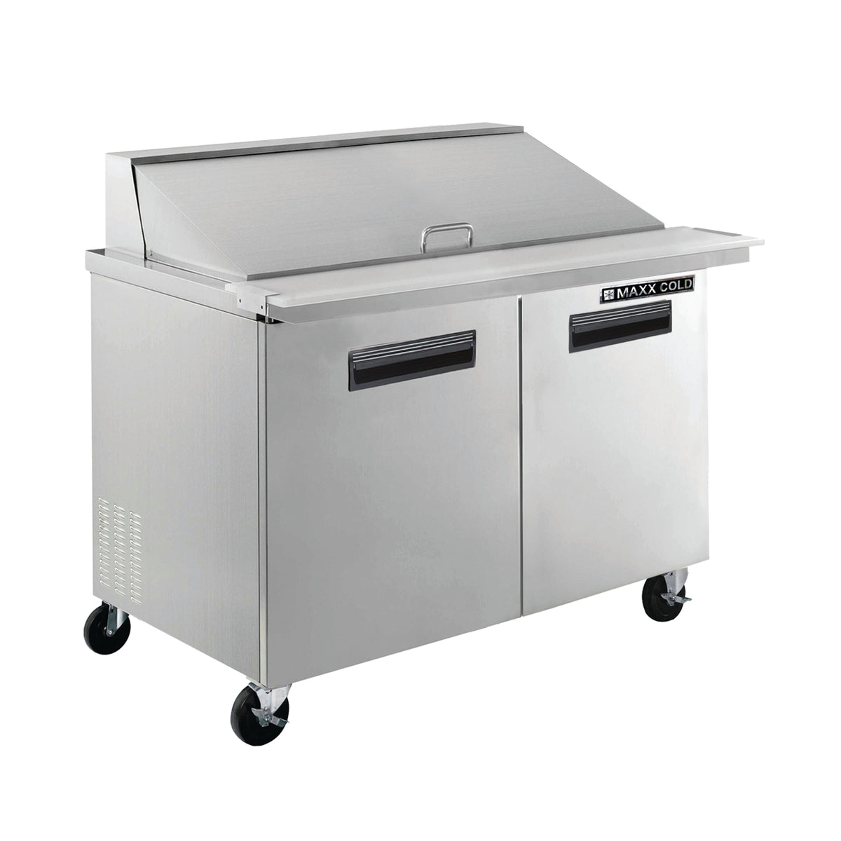 Maxx Cold MXCR48MHC X-Series Two-Door Refrigerated Mega Top Prep Table, 48"W, 12 cu. ft. Storage Capacity, in Stainless Steel