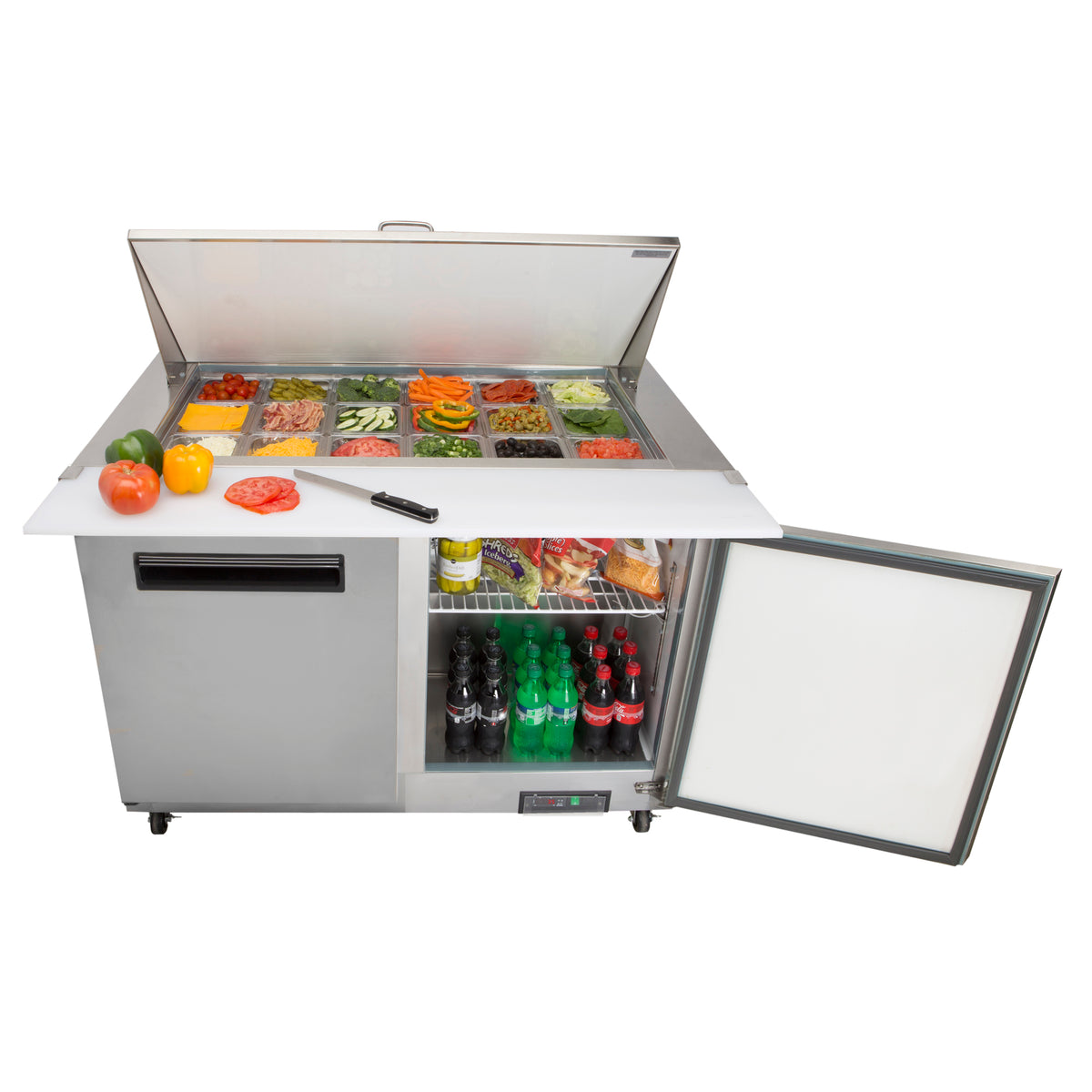 Maxx Cold MXCR48MHC X-Series Two-Door Refrigerated Mega Top Prep Table, 48"W, 12 cu. ft. Storage Capacity, in Stainless Steel