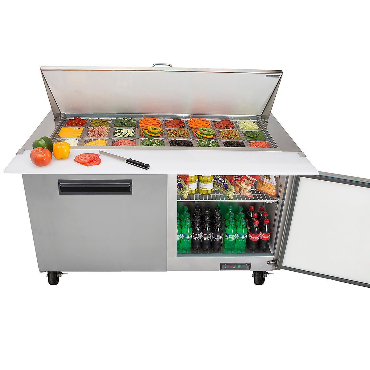 Maxx Cold MXCR60MHC X-Series Two-Door Refrigerated Mega Top Prep Table, 61"W, 15.5 cu. ft. Storage Capacity, in Stainless Steel