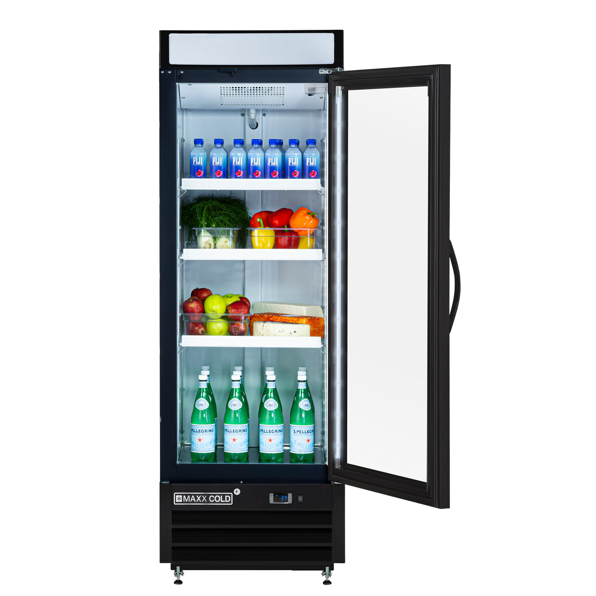 Maxx Cold MXM1-16RBHC X-Series Single Glass Door Merchandiser Refrigerator, Free Standing, 25"W, 16 cu. ft. Storage Capacity, in Black