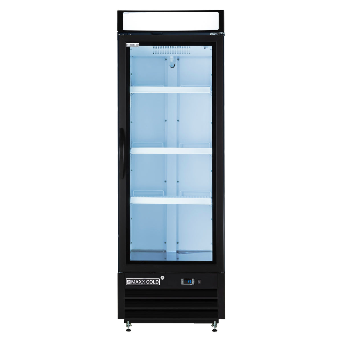 Maxx Cold MXM1-16RBHC X-Series Single Glass Door Merchandiser Refrigerator, Free Standing, 25"W, 16 cu. ft. Storage Capacity, in Black