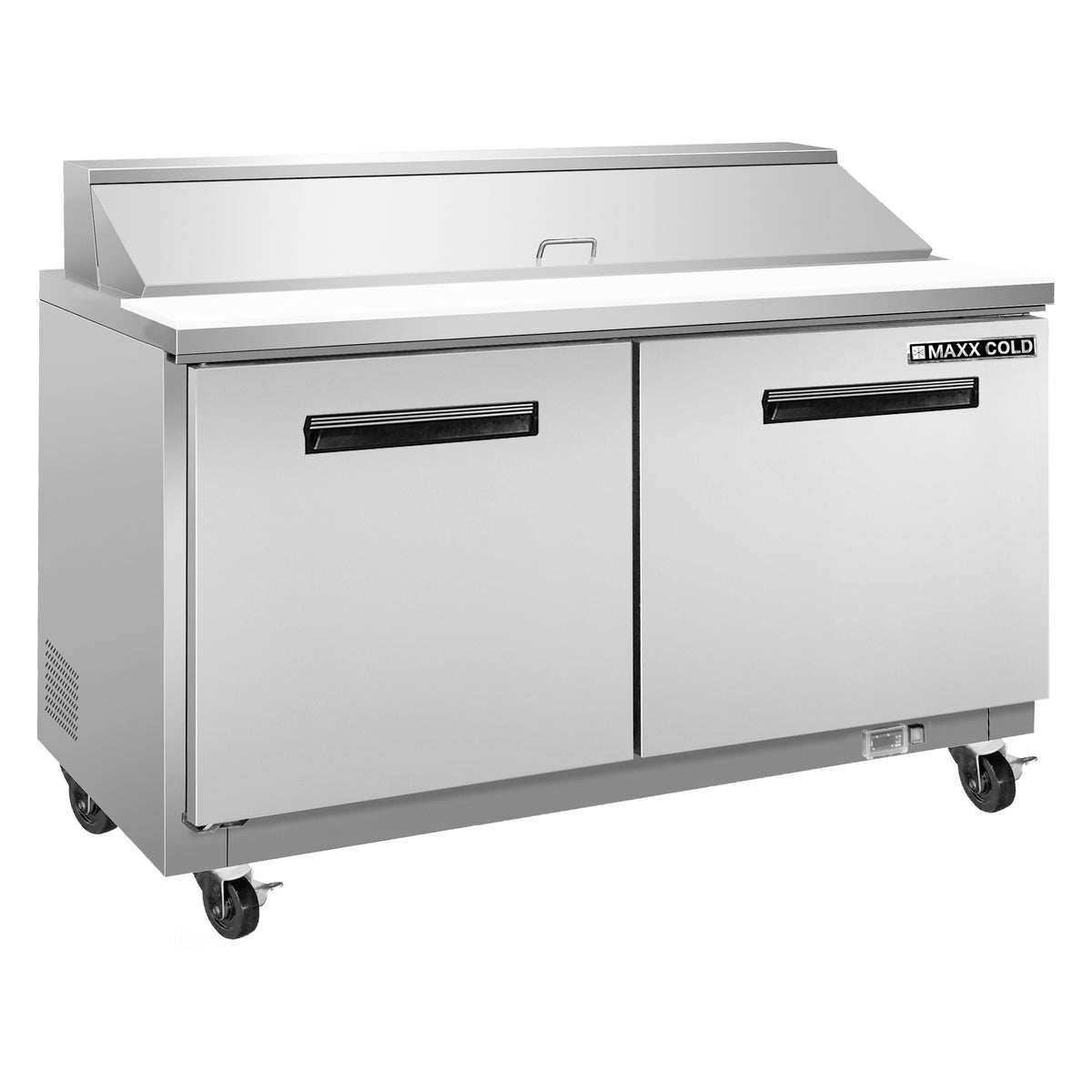 Maxx Cold MXCR60SHC X-Series Two-Door Refrigerated Sandwich and Salad Prep Station, 61"W, 15.5. cu. ft. Storage Capacity, in Stainless Steel