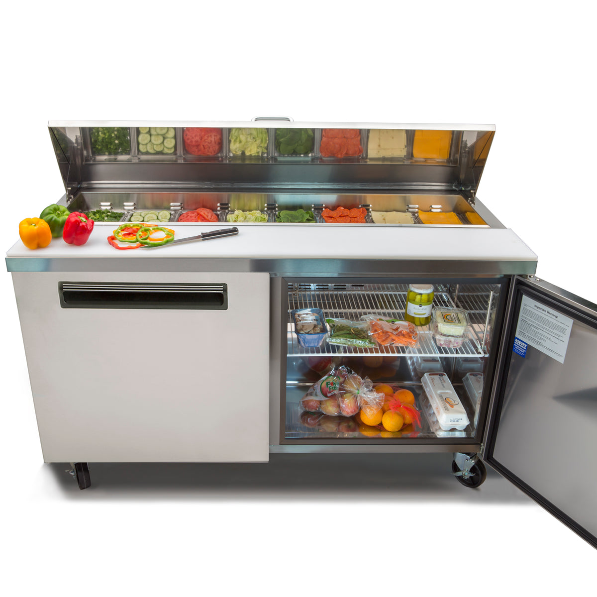 Maxx Cold MXCR60SHC X-Series Two-Door Refrigerated Sandwich and Salad Prep Station, 61"W, 15.5. cu. ft. Storage Capacity, in Stainless Steel