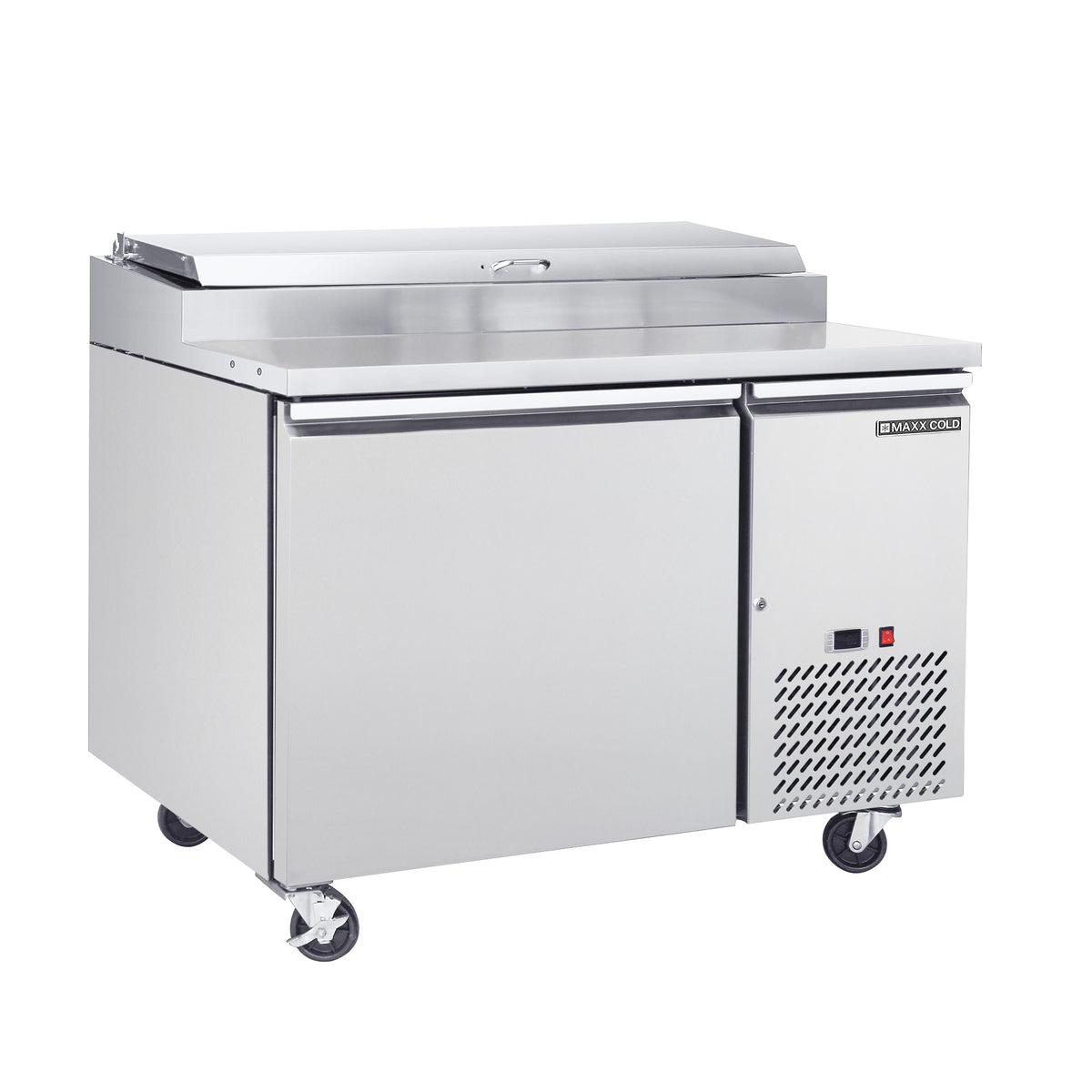 Maxx Cold MXSPP50HC One-Door Refrigerated Pizza Prep Table, 47"W, 10.95 cu. ft. Storage Capacity, Equipped with