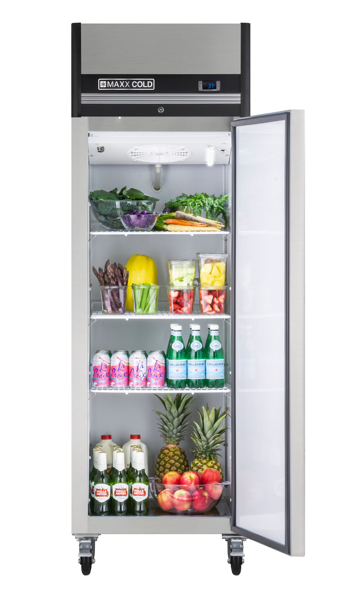 Maxx Cold MXCR-19FDHC X-Series Single Door Reach-In Refrigerator, Top Mount, 25.2"W, 19 cu. ft. Storage Capacity, in Stainless Steel