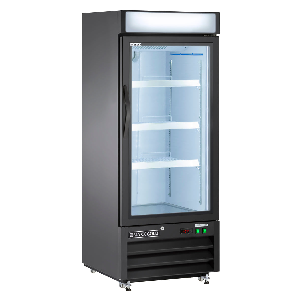 Maxx Cold MXM1-12FBHC X-Series Single Glass Door Merchandiser Freezer, Free Standing, 25"W, 12 cu. ft. Storage Capacity, in Black