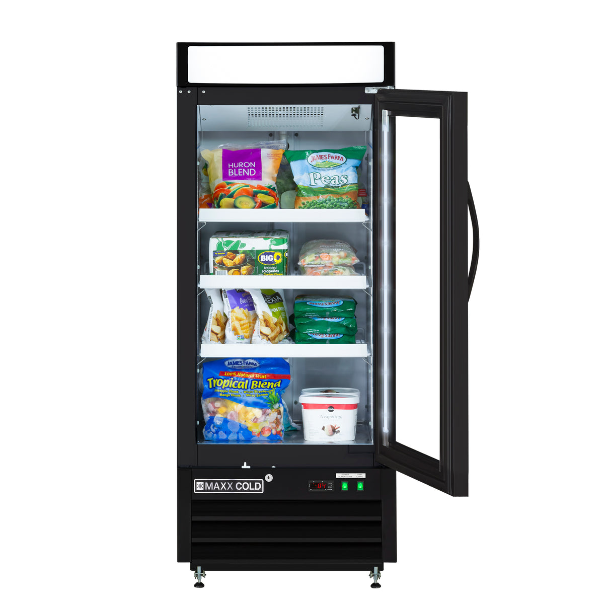 Maxx Cold MXM1-12FBHC X-Series Single Glass Door Merchandiser Freezer, Free Standing, 25"W, 12 cu. ft. Storage Capacity, in Black