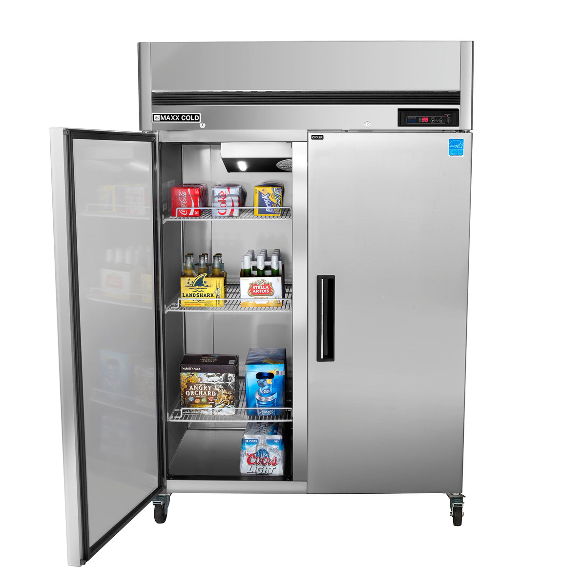 Maxx Cold MCRT-49FDHC Double Door Reach-In Refrigerator, Top Mount, 54"W, 49 cu. ft. Storage Capacity, in Stainless Steel