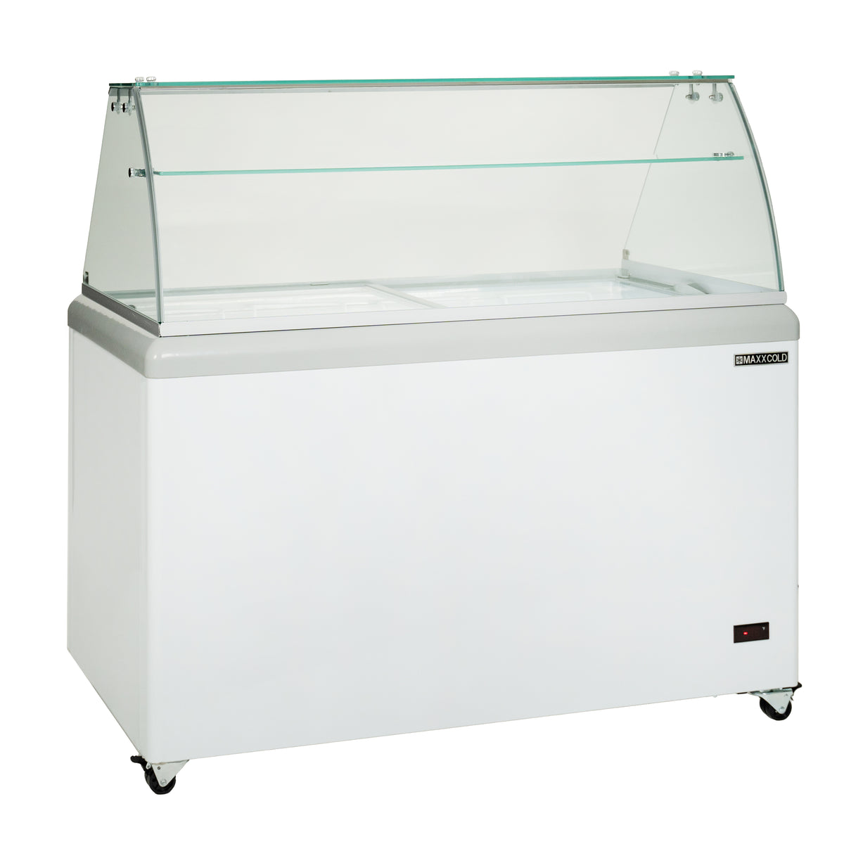 Maxx Cold MXDC-8 X-Series Ice Cream Dipping Cabinet Freezer with Curved Glass Sneeze Guard, 52"W, 11 cu. ft. Storage Capacity, Holds up to