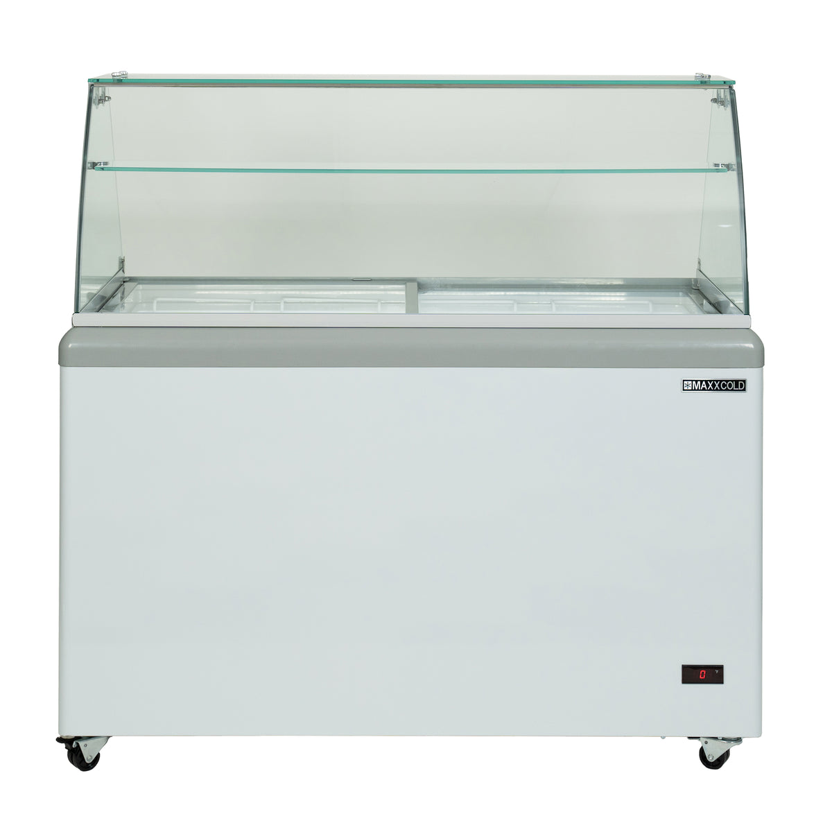 Maxx Cold MXDC-8 X-Series Ice Cream Dipping Cabinet Freezer with Curved Glass Sneeze Guard, 52"W, 11 cu. ft. Storage Capacity, Holds up to