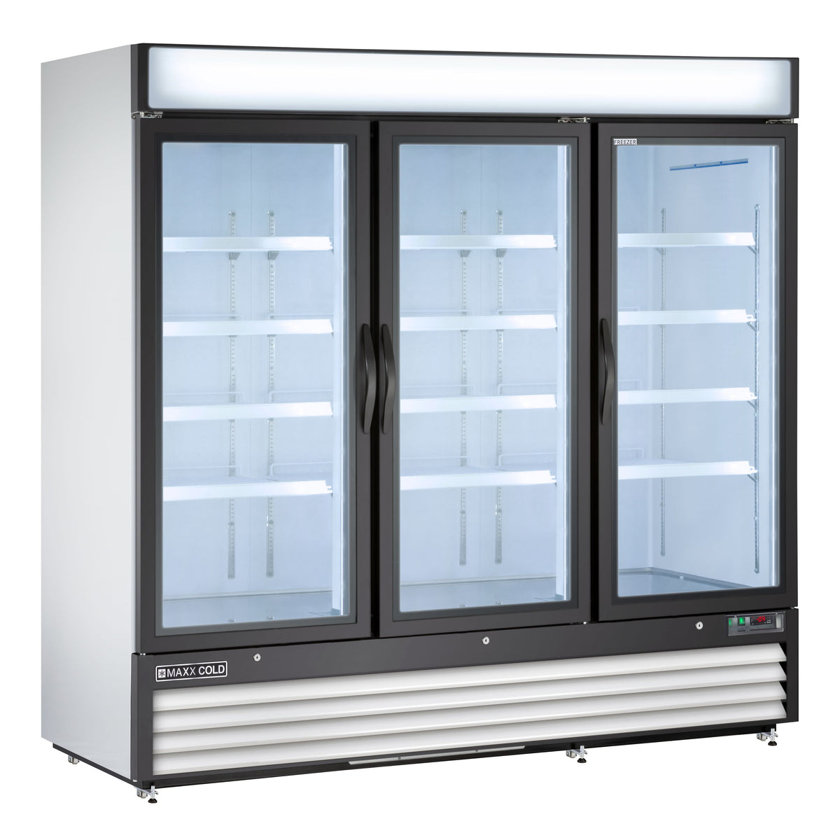 Maxx Cold MXM3-72FHC X-Series Triple Glass Door Merchandiser Freezer, Free Standing, 81"W, 72 cu. ft. Storage Capacity, in White