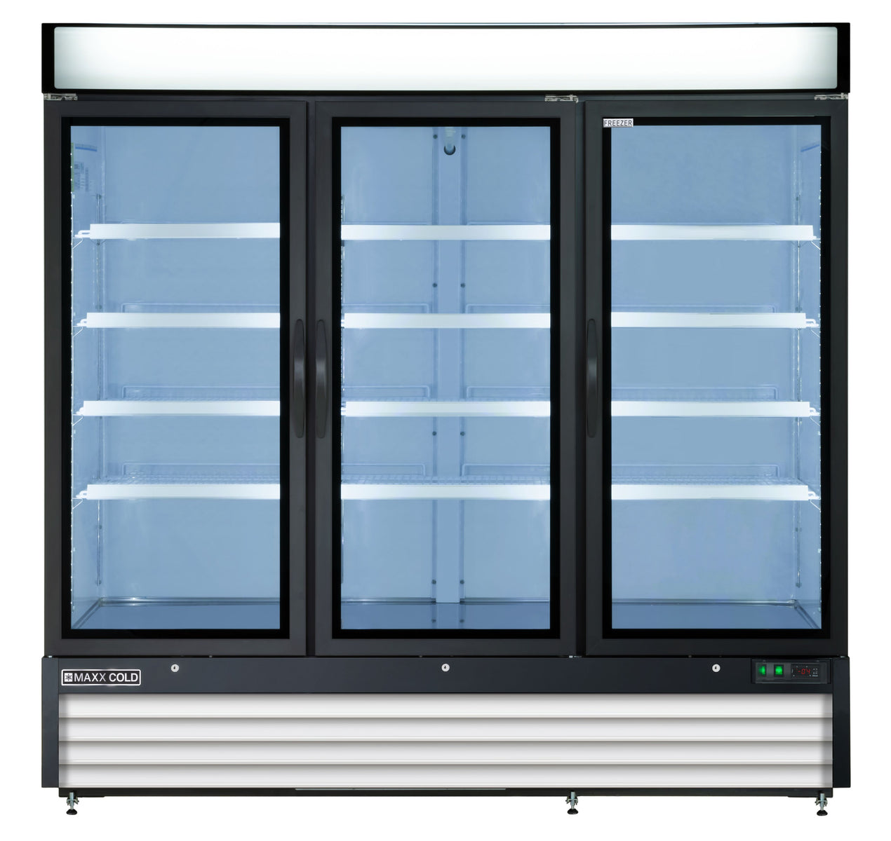 Maxx Cold MXM3-72FHC X-Series Triple Glass Door Merchandiser Freezer, Free Standing, 81"W, 72 cu. ft. Storage Capacity, in White