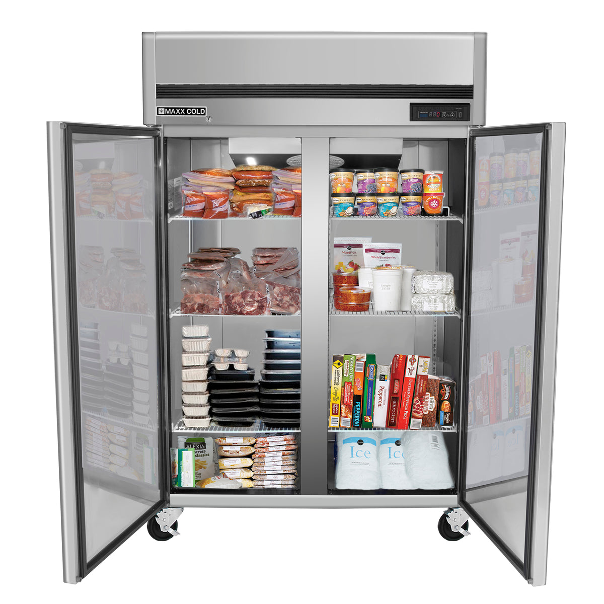 Maxx Cold MCFT-49FDHC Double Door Reach-In Freezer, Top Mount, 54"W, 49 cu. ft. Storage Capacity, Energy Star Rated, in Stainless Steel