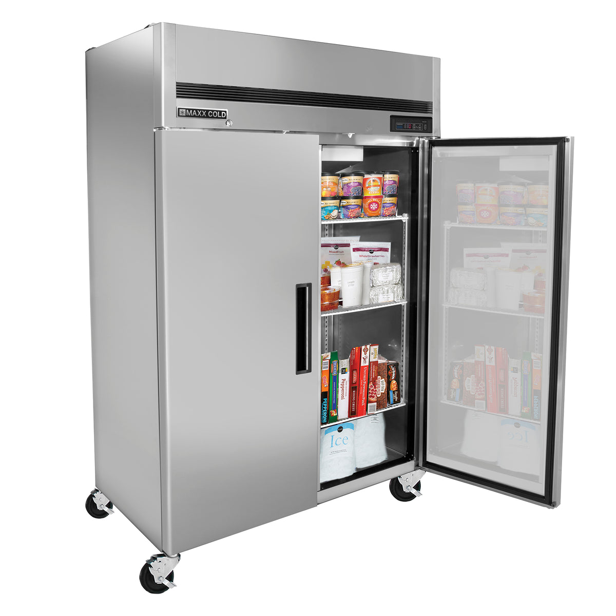 Maxx Cold MCFT-49FDHC Double Door Reach-In Freezer, Top Mount, 54"W, 49 cu. ft. Storage Capacity, Energy Star Rated, in Stainless Steel