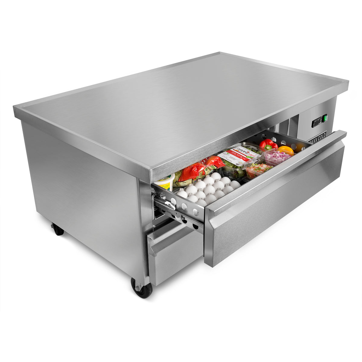 Maxx Cold MXCB48HC X-Series Two-Drawer Refrigerated Chef Base, 50"W, 6.5 cu. ft. Storage Capacity, in Stainless Steel