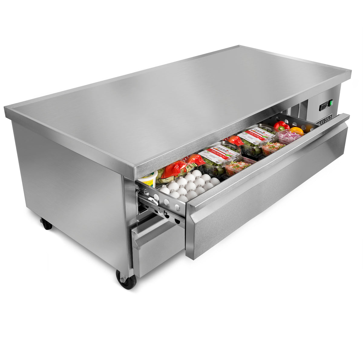 Maxx Cold MXCB60HC X-Series Two-Drawer Refrigerated Chef Base, 62"W, 8.8 cu. ft. Storage Capacity, in Stainless Steel