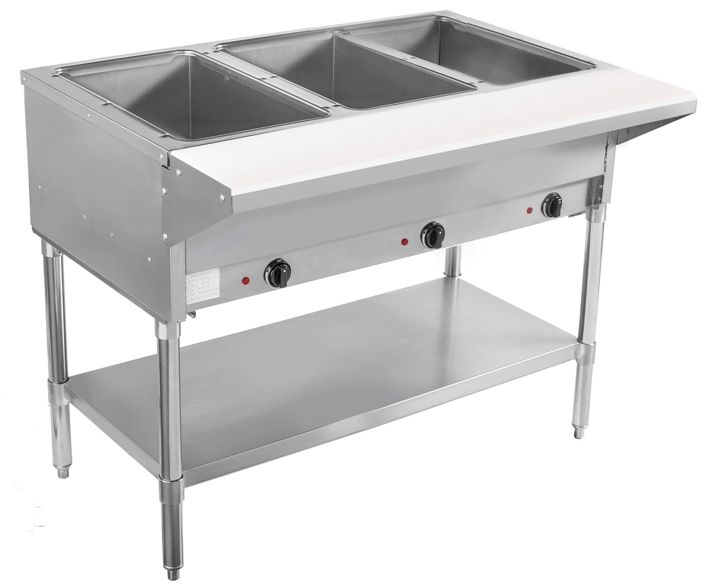 BevLes BVST-3 3 Well Electric Steam Table, 120V, in Silver (BVST-3-120)