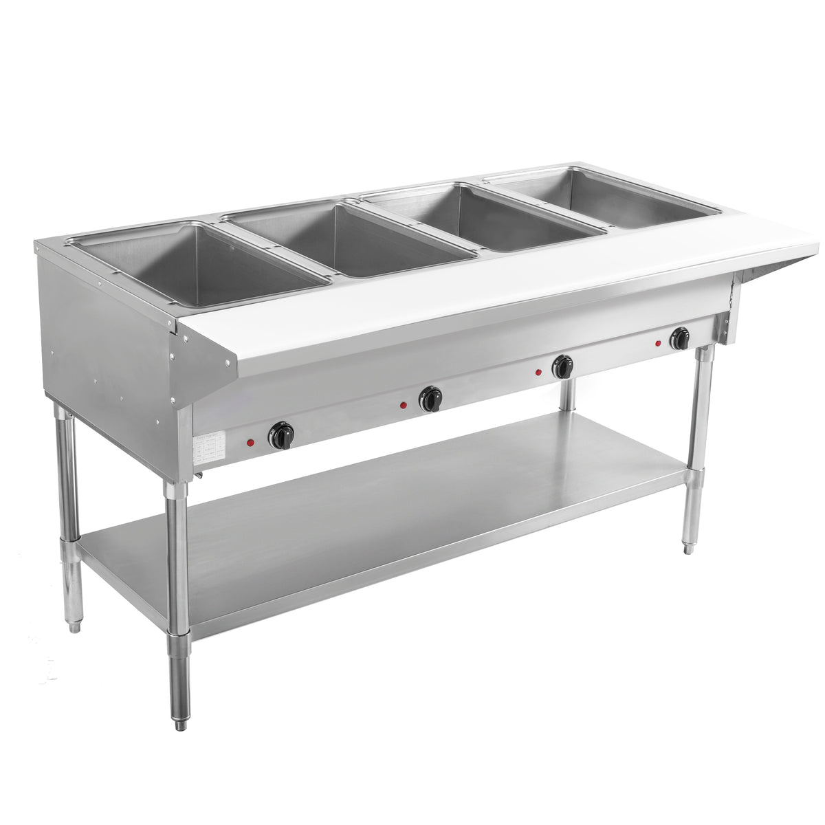 BevLes BVST-4 4 Well Electric Steam Table, 120V, in Silver (BVST-4-120)