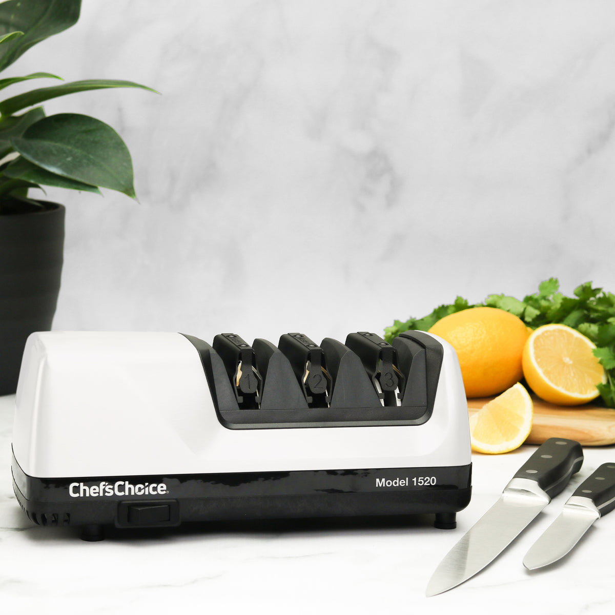 Chef's Choice 1520 AngleSelect Professional Electric Knife Sharpener for Straight Edge and Serrated Knives, White