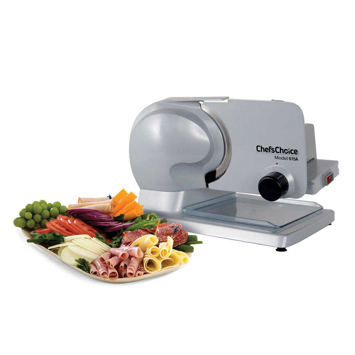 Chef's Choice 615 Electric Meat, Cheese and Bread Slicer with 7" Stainless Blade and Adjustable Thickness Control, in Silver (615A000)