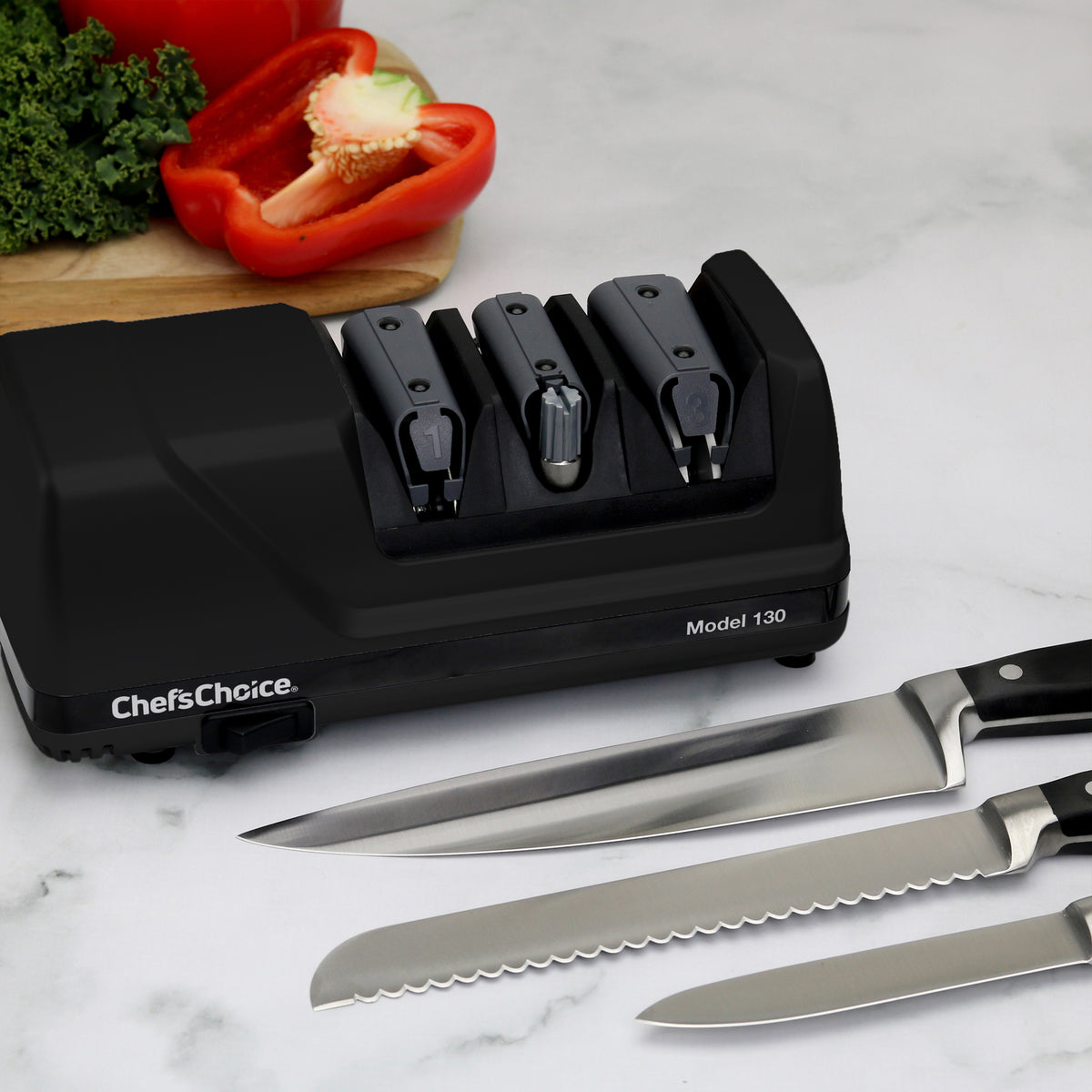 Chef's Choice 130 EdgeSelect Professional Electric Knife Sharpener for Straight Edge and Serrated Knives, in Black (0130501)