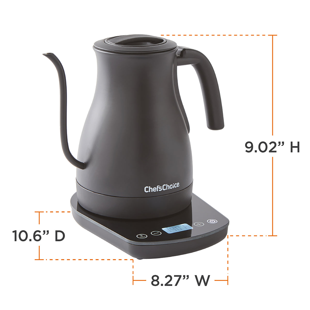 Chef's Choice KTCC1LMB13 Electric Gooseneck Kettle with Digital Touchscreen Control, 1 Liter Capacity, in Matte Black