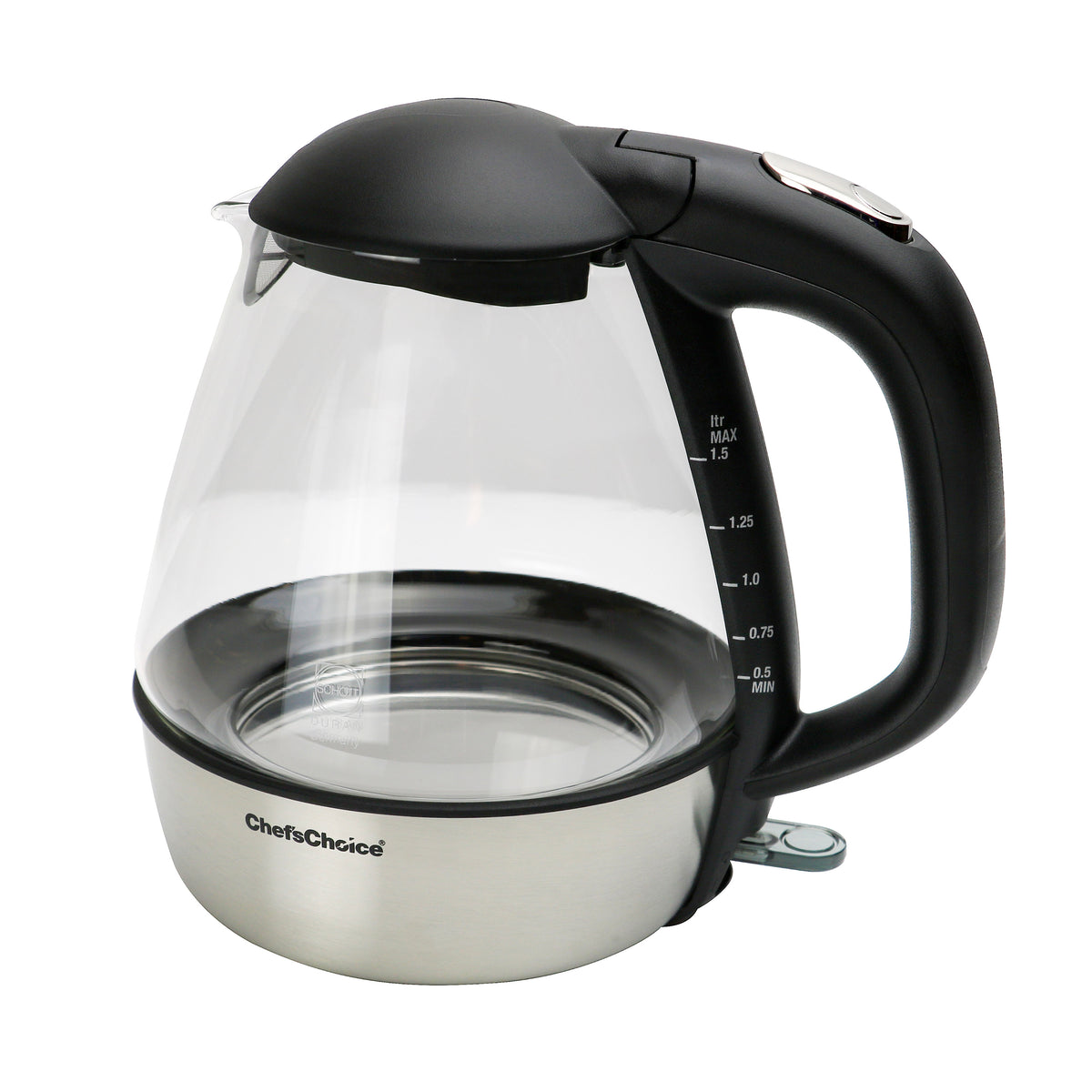 Chef's Choice 680 Cordless Electric Glass Kettle, 1.5 Liter Capacity, in Stainless Steel/Matte Black (6800001)