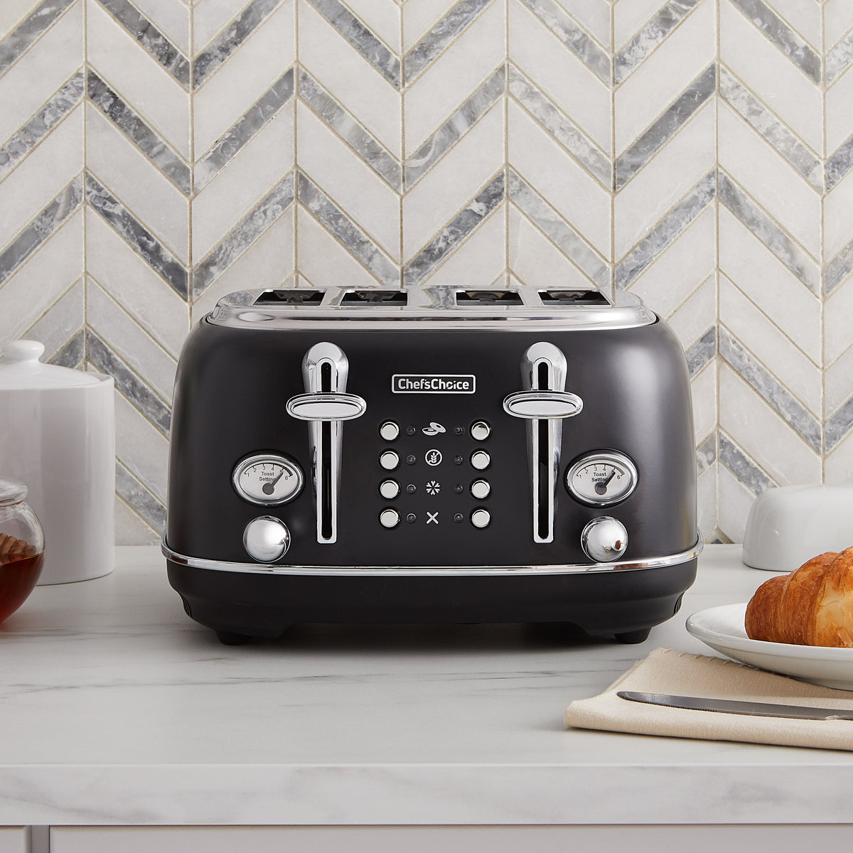 Chef's Choice TTCC4SMB13 Gourmezza 4-Slice Toaster with 5 Functions and 6 Shade Settings, in Matte Black