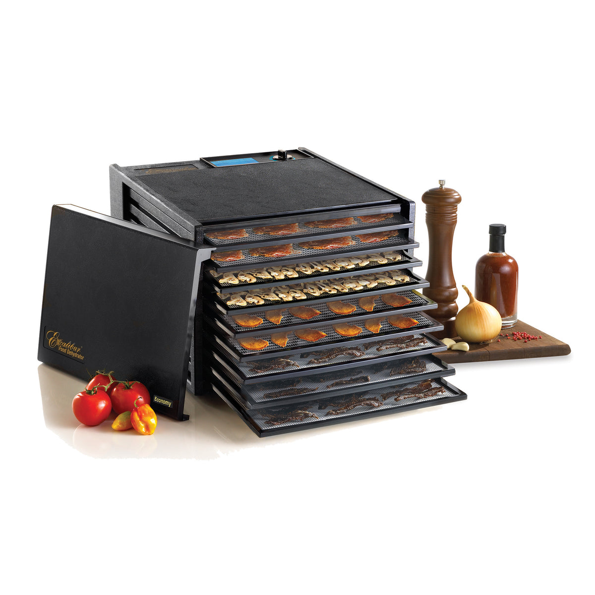 Excalibur 2900ECB 9 Tray Manual Food Dehydrator with Adjustable Thermostat, 15 Sq Ft Capacity, in Black