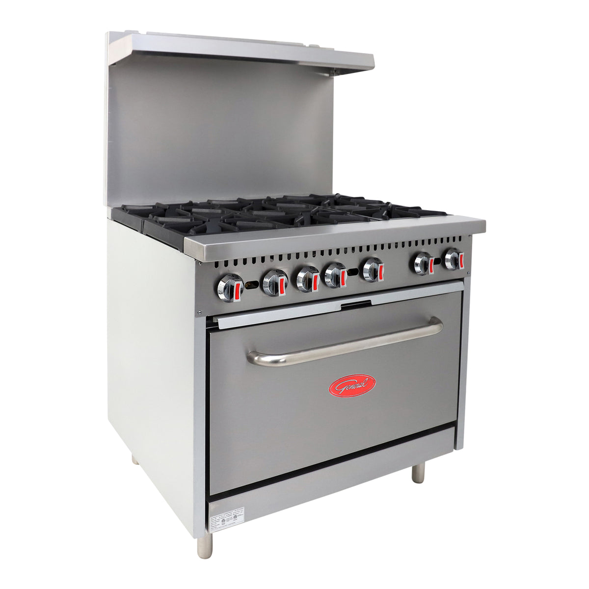 General GR6-36 Gas Range with Oven, 6 Burners, 180,000 BTU, 36", in Stainless Steel (GR4-36LP)