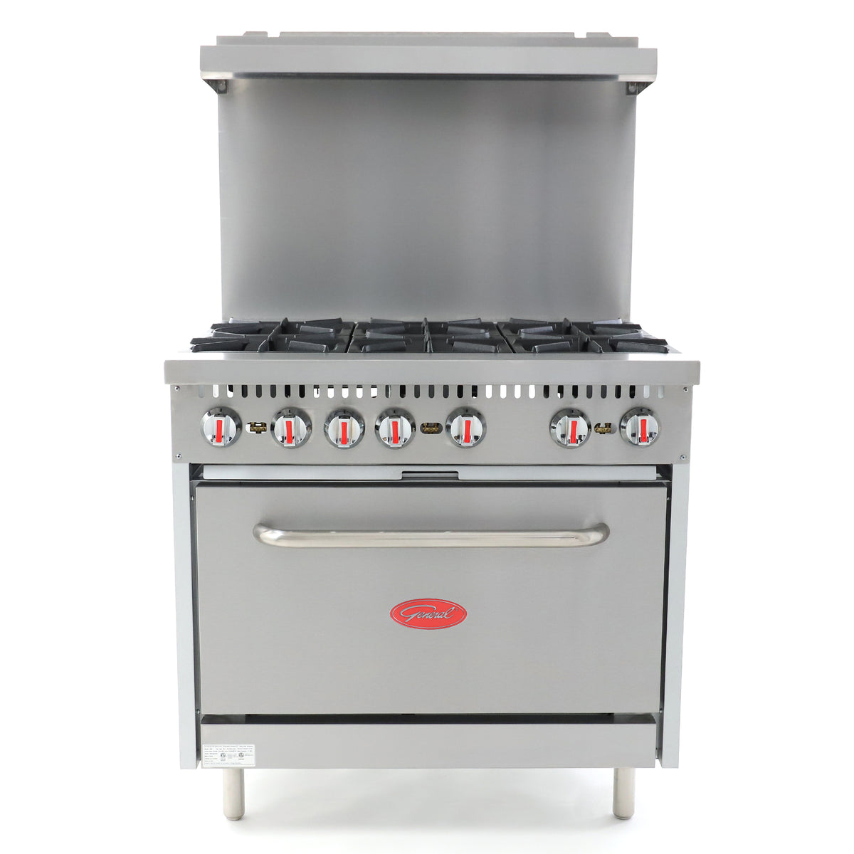 General GR6-36 Gas Range with Oven, 6 Burners, 180,000 BTU, 36", in Stainless Steel (GR4-36LP)