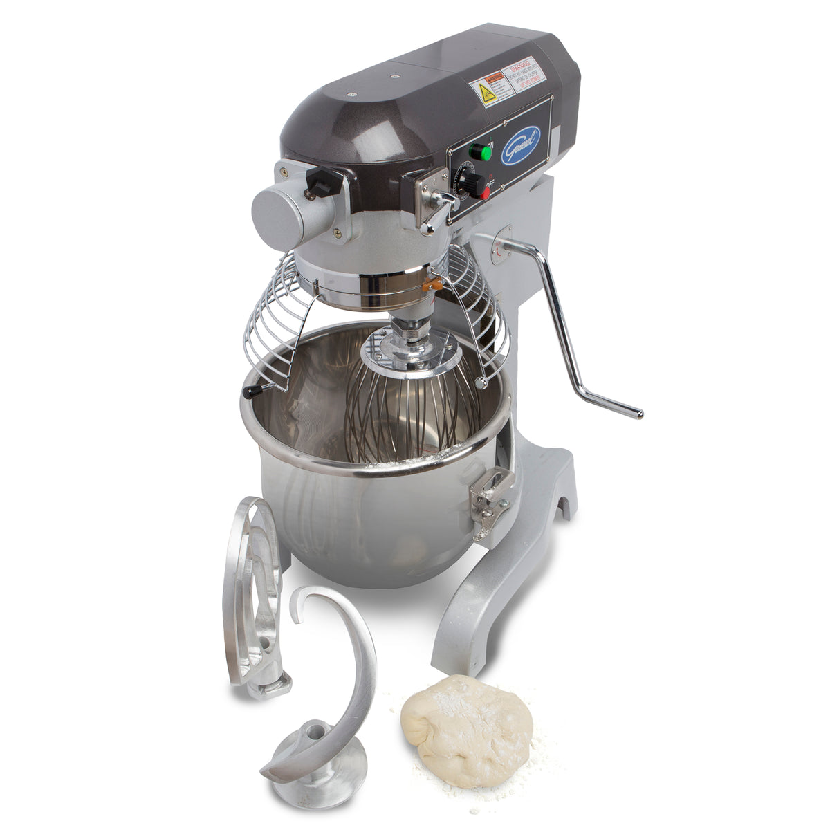 General GEM120 Planetary Stand Mixer, 20 Quart, with Guard and Standard Accessories, 120V, 1.5 HP, in Stainless Steel