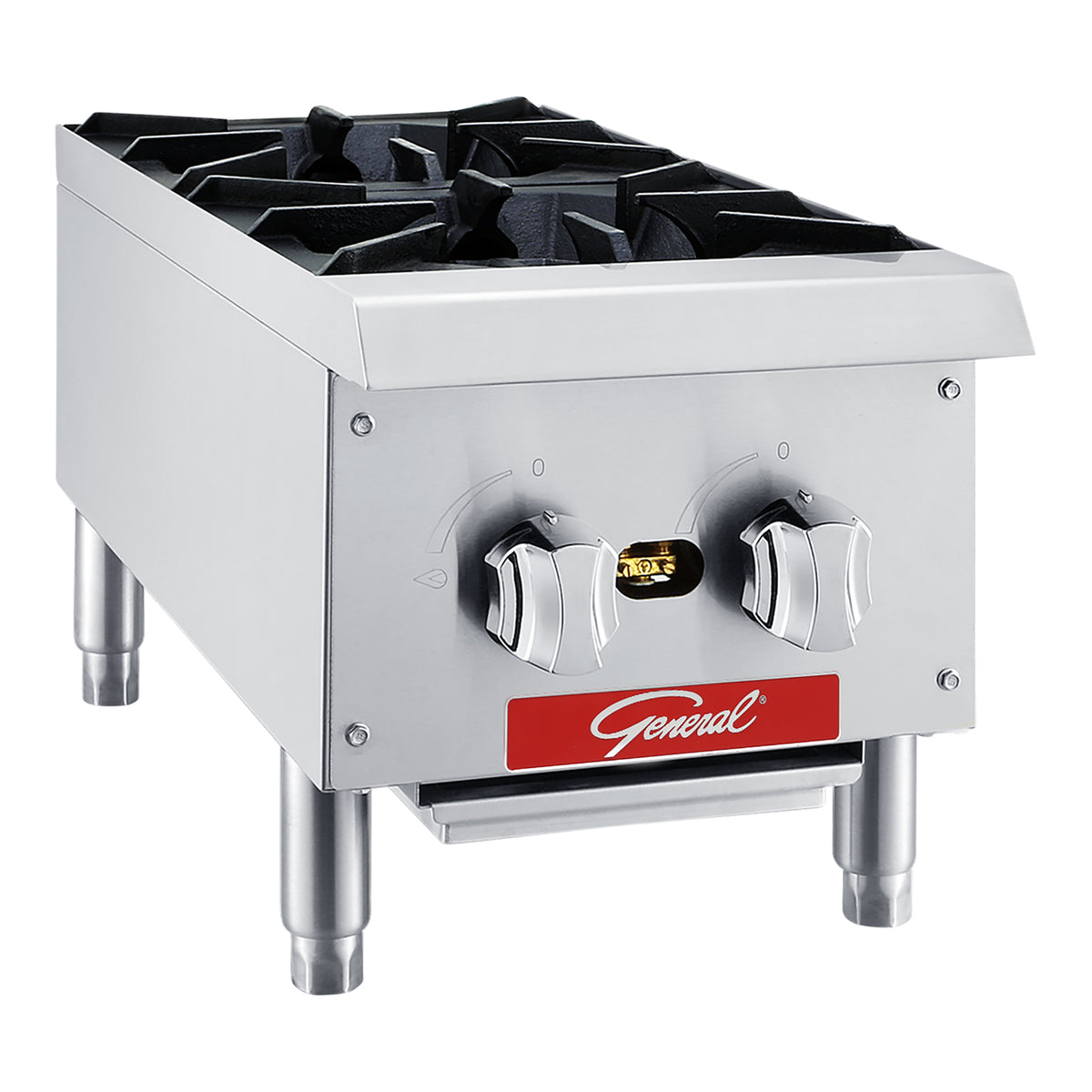 General GCHP-12-2 Hot Plate, 2 Burners, 50,000 BTUs, 12", in Stainless Steel (GCHP-12-6LP)