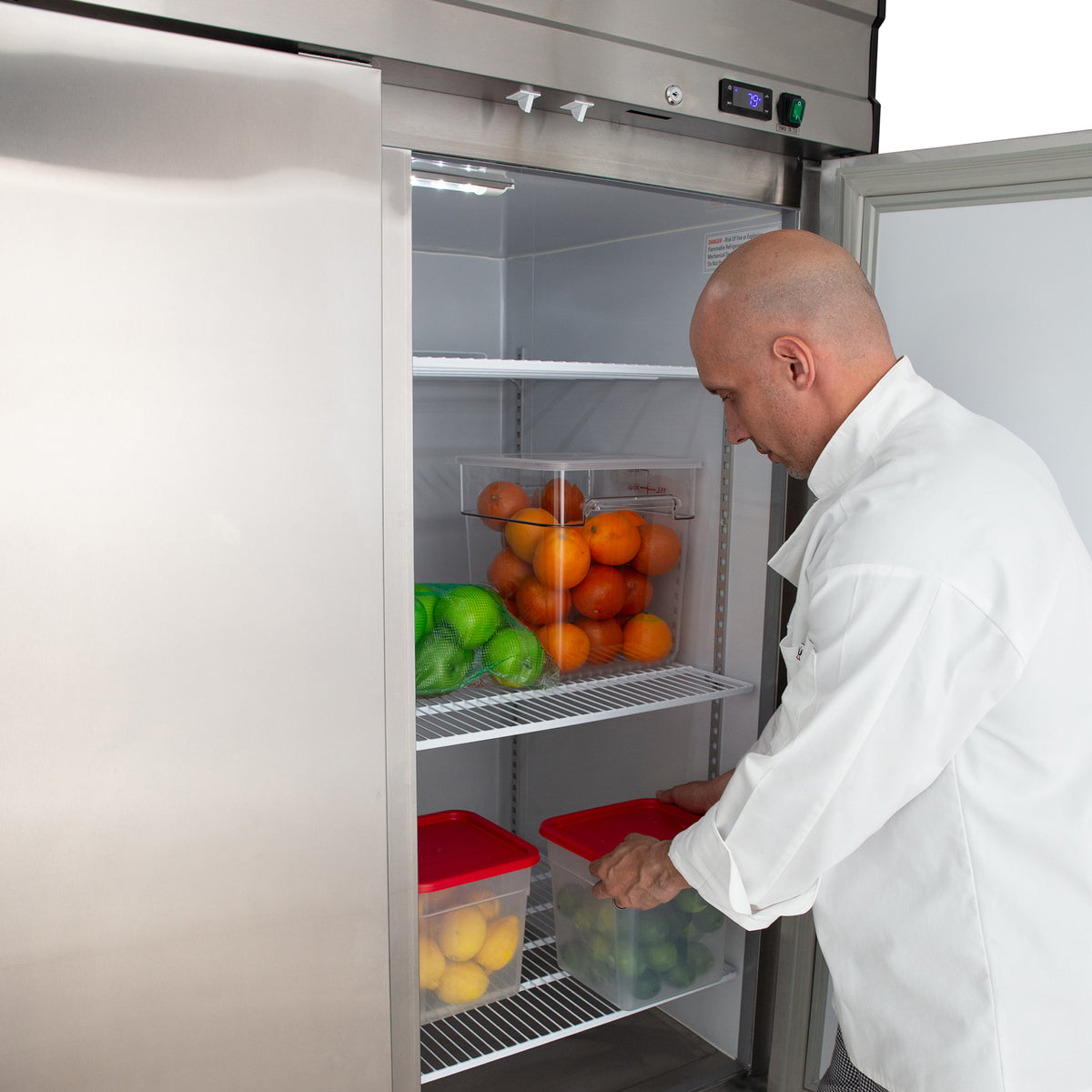 Maxx Cold MVR-49FD V-Series 2 Solid Door Reach-In Refrigerator, Bottom Mount, 54"W, 42 cu. ft. Storage Capacity, in Stainless Steel (MVR-49FDHC)