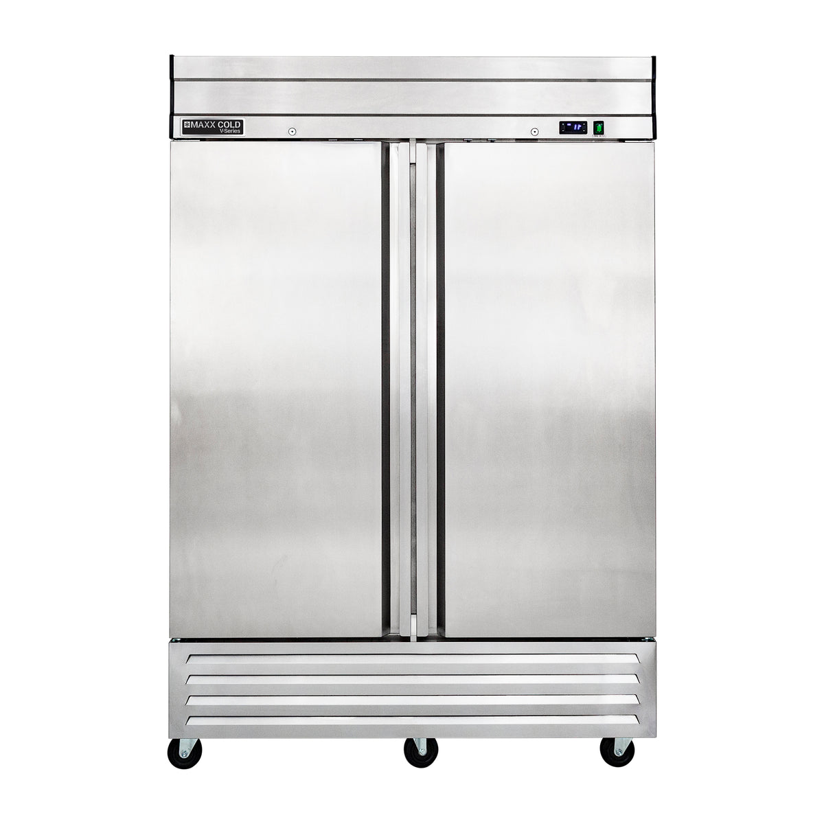 Maxx Cold MVR-49FD V-Series 2 Solid Door Reach-In Refrigerator, Bottom Mount, 54"W, 42 cu. ft. Storage Capacity, in Stainless Steel (MVR-49FDHC)