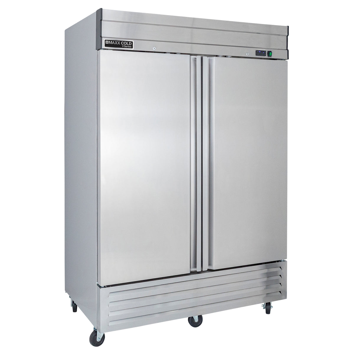 Maxx Cold MVR-49FD V-Series 2 Solid Door Reach-In Refrigerator, Bottom Mount, 54"W, 42 cu. ft. Storage Capacity, in Stainless Steel (MVR-49FDHC)