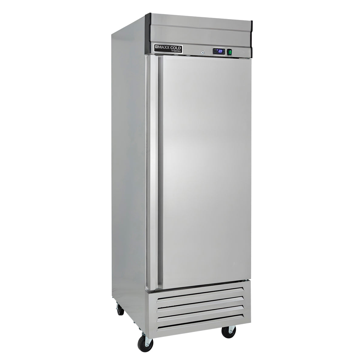 Maxx Cold MVR-23FD V-Series 1 Solid Door Reach-In Refrigerator, Bottom Mount, 27"W, 19 cu. ft. Storage Capacity, in Stainless Steel (MVR-23FDHC)