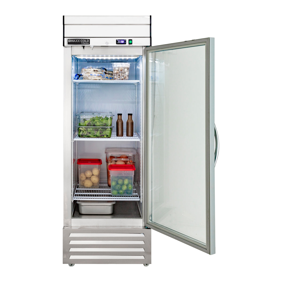 Maxx Cold MVR-23FD V-Series 1 Solid Door Reach-In Refrigerator, Bottom Mount, 27"W, 19 cu. ft. Storage Capacity, in Stainless Steel (MVR-23FDHC)
