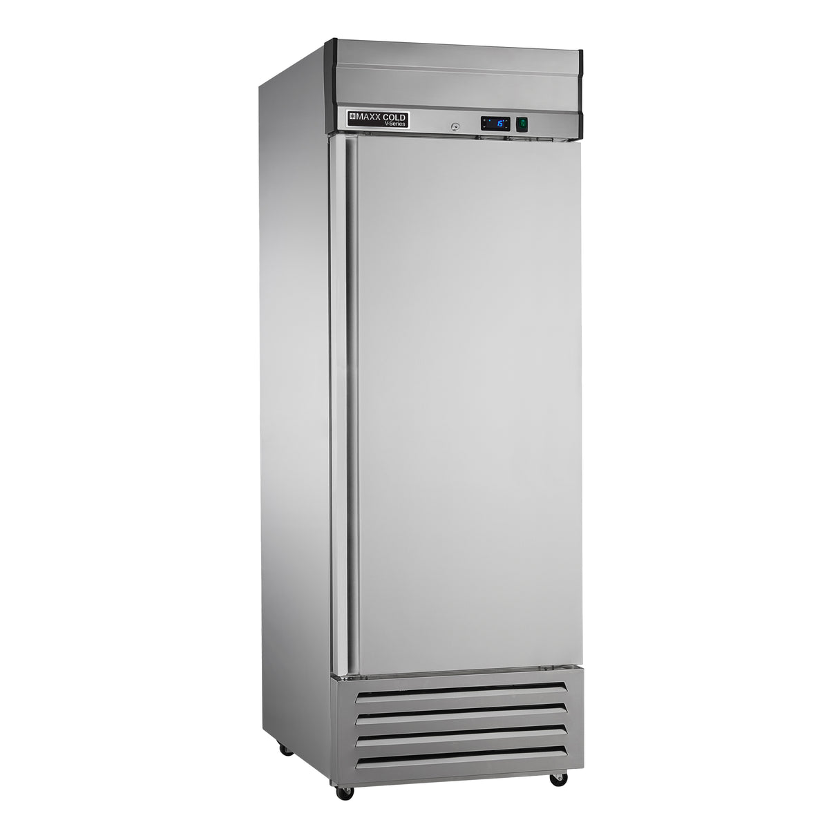 Maxx Cold MVR-23FD V-Series 1 Solid Door Reach-In Refrigerator, Bottom Mount, 27"W, 19 cu. ft. Storage Capacity, in Stainless Steel (MVR-23FDHC)