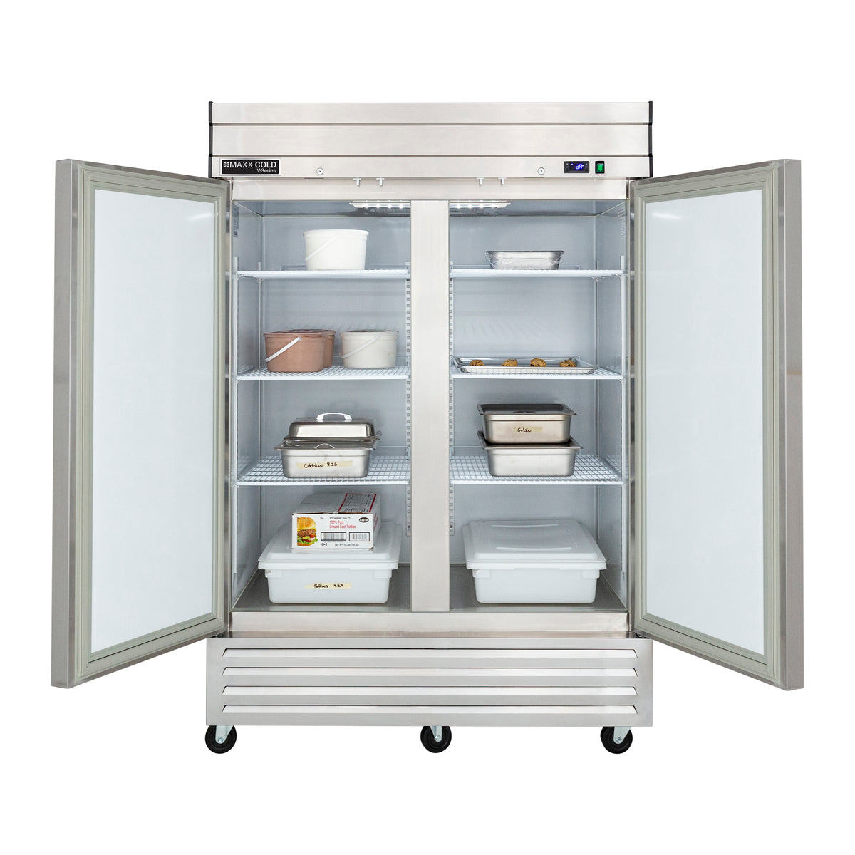 Maxx Cold MVF-49FD V-Series 2 Door Reach-In Freezer, Bottom Mount, 54"W, 42 cu. ft. Storage Capacity, in Stainless Steel (MVF-49FDHC)
