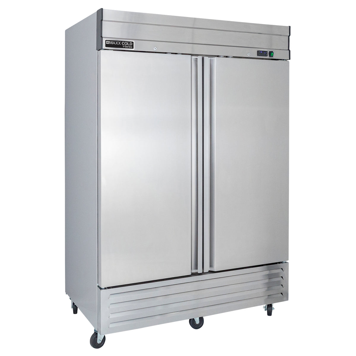 Maxx Cold MVF-49FD V-Series 2 Door Reach-In Freezer, Bottom Mount, 54"W, 42 cu. ft. Storage Capacity, in Stainless Steel (MVF-49FDHC)