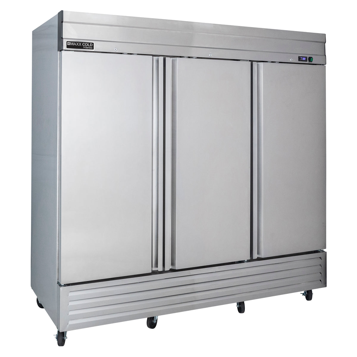 Maxx Cold MVF-72FD V-Series 3 Door Reach-In Freezer, Bottom Mount, 81"W, 65 cu. ft. Storage Capacity, in Stainless Steel (MVF-72FDHC)