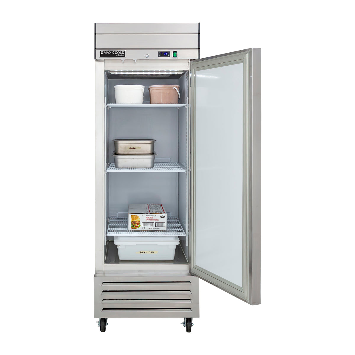Maxx Cold MVF-23FD V-Series 1 Door Reach-In Freezer, Bottom Mount, 27"W, 19 cu. ft. Storage Capacity, in Stainless Steel (MVF-23FDHC)