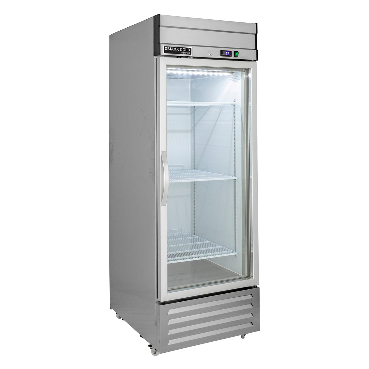 Maxx Cold MVR-23GD V-Series 1 Glass Door Reach-In Refrigerator, Bottom Mount, 27"W, 19 cu. ft. Storage Capacity, in Stainless Steel (MVR-23GDHC)