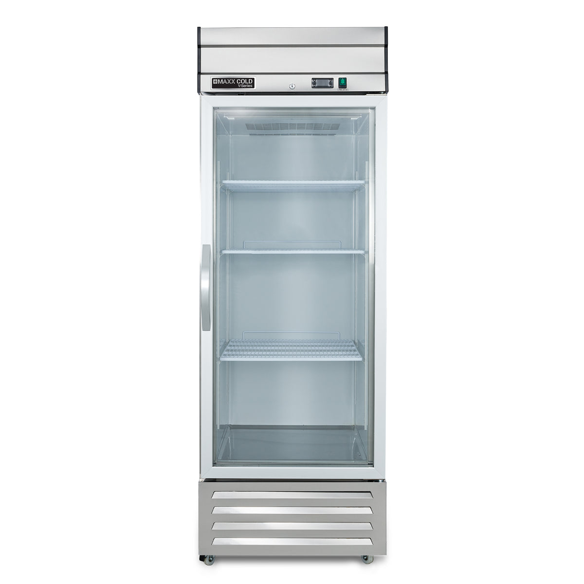 Maxx Cold MVR-23GD V-Series 1 Glass Door Reach-In Refrigerator, Bottom Mount, 27"W, 19 cu. ft. Storage Capacity, in Stainless Steel (MVR-23GDHC)